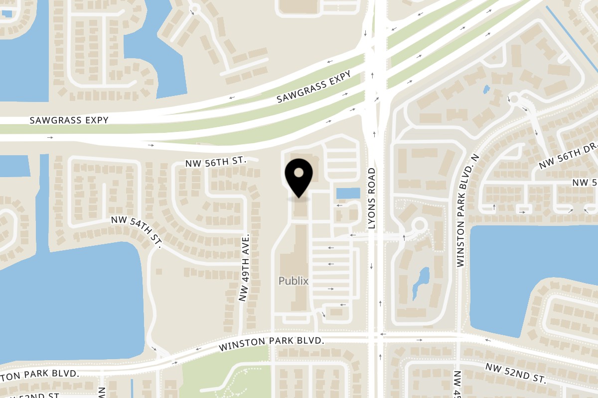 Map showing the location of KOTO Asian Bistro on 5463 Lyons Rd STE E in Coconut Creek